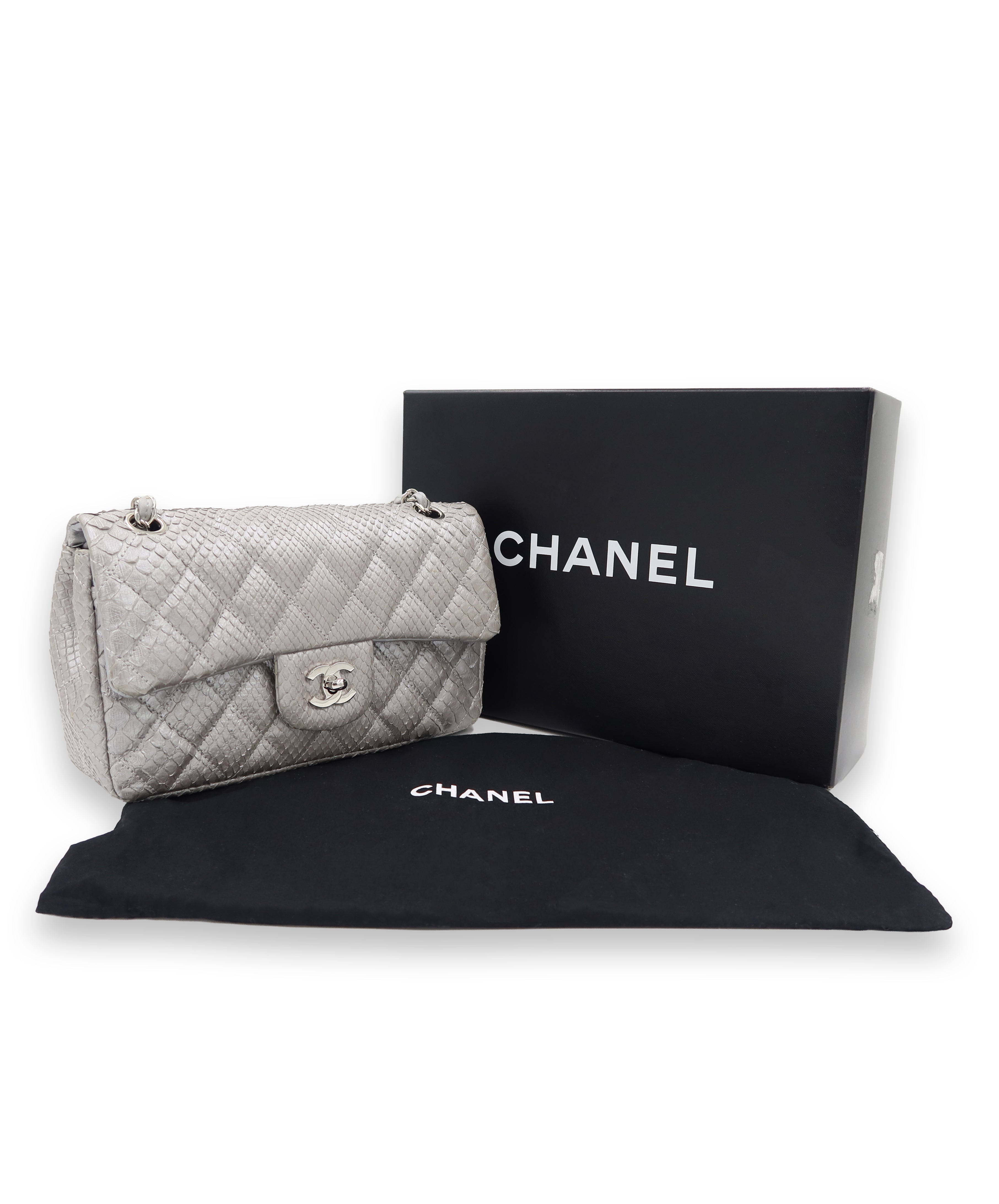 Chanel Double Flap Metallic Silver 2.55 Python Skin Leather Shoulder Bag 2008-2009