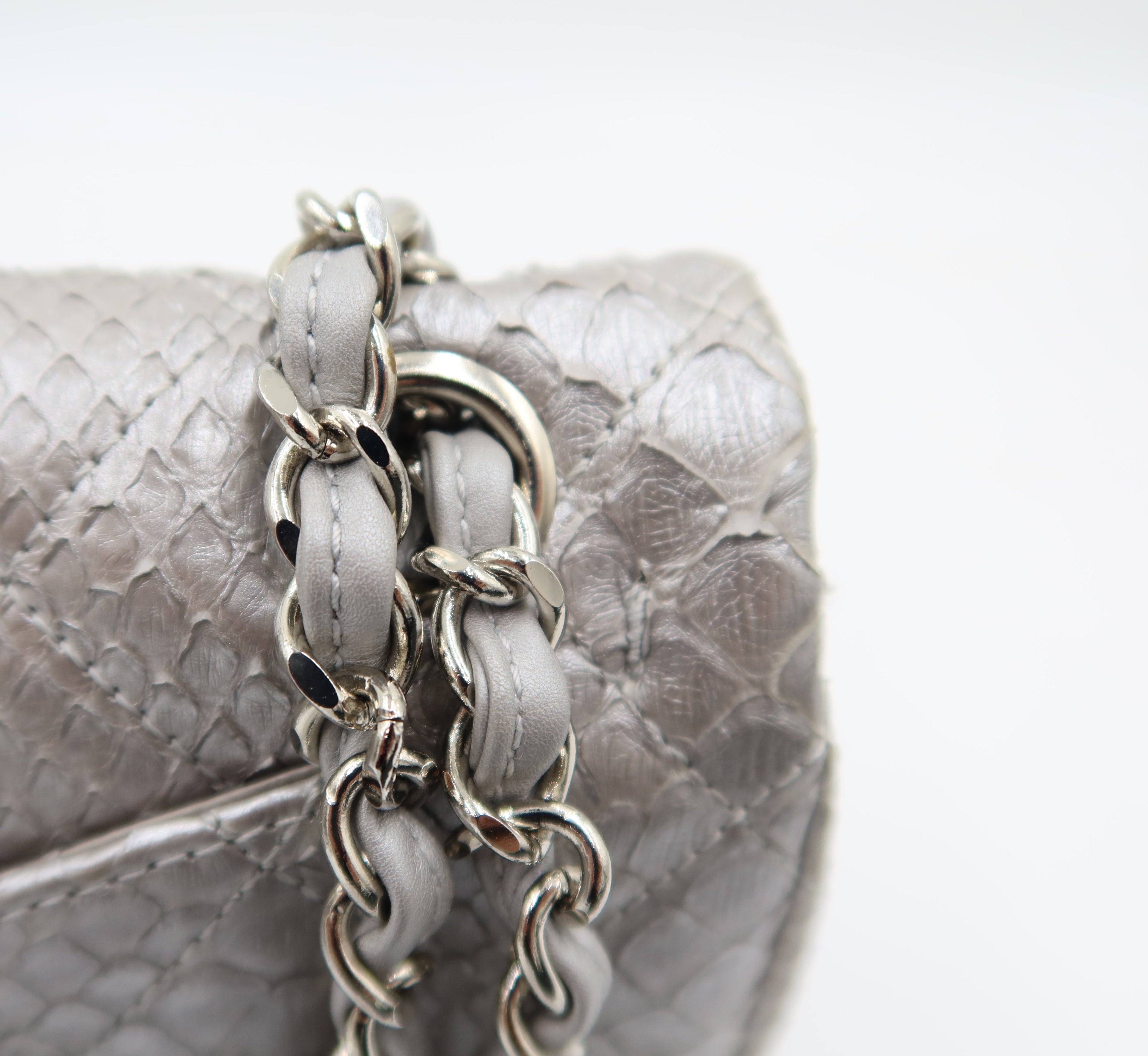 Chanel Double Flap Metallic Silver 2.55 Python Skin Leather Shoulder Bag 2008-2009