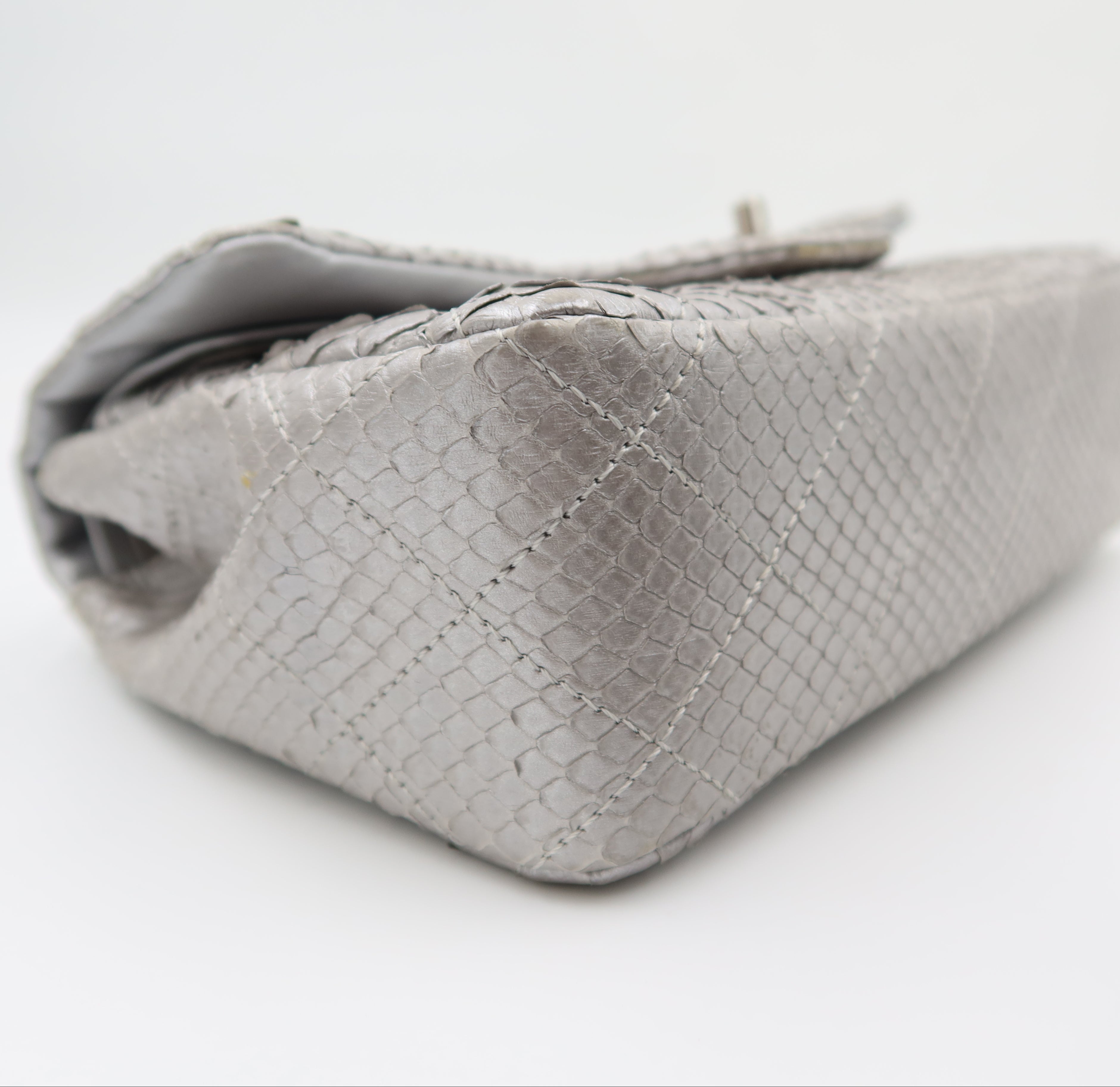 Chanel Double Flap Metallic Silver 2.55 Python Skin Leather Shoulder Bag 2008-2009