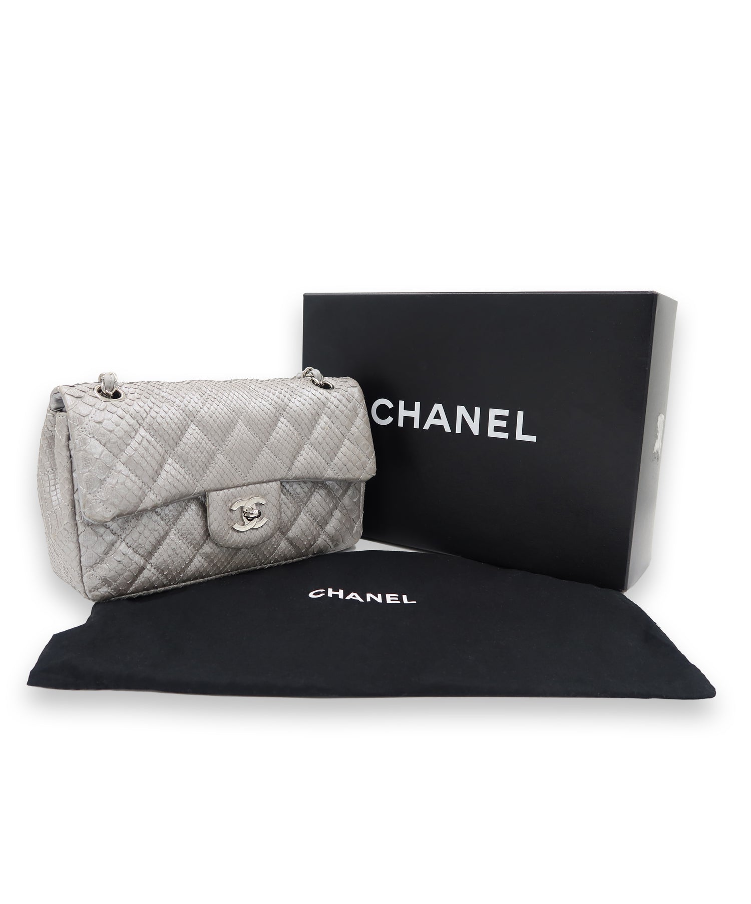 Chanel Double Flap Metallic Silver 2.55 Python Skin Leather Shoulder Bag 2008-2009