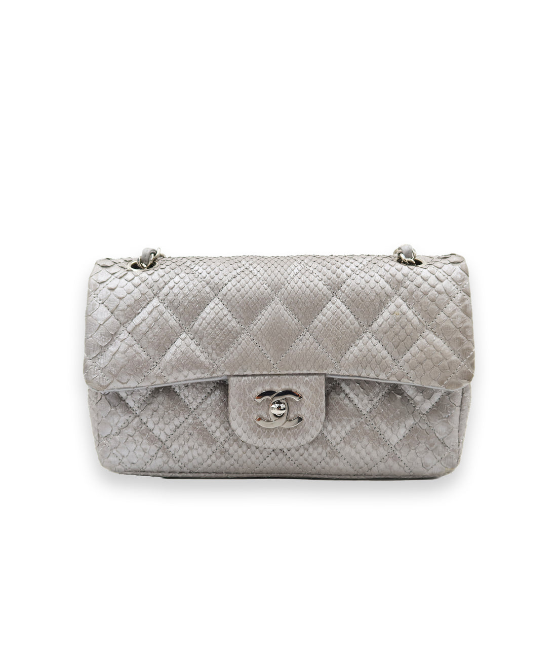 Chanel Double Flap Metallic Silver 2.55 Python Skin Leather Shoulder Bag 2008-2009