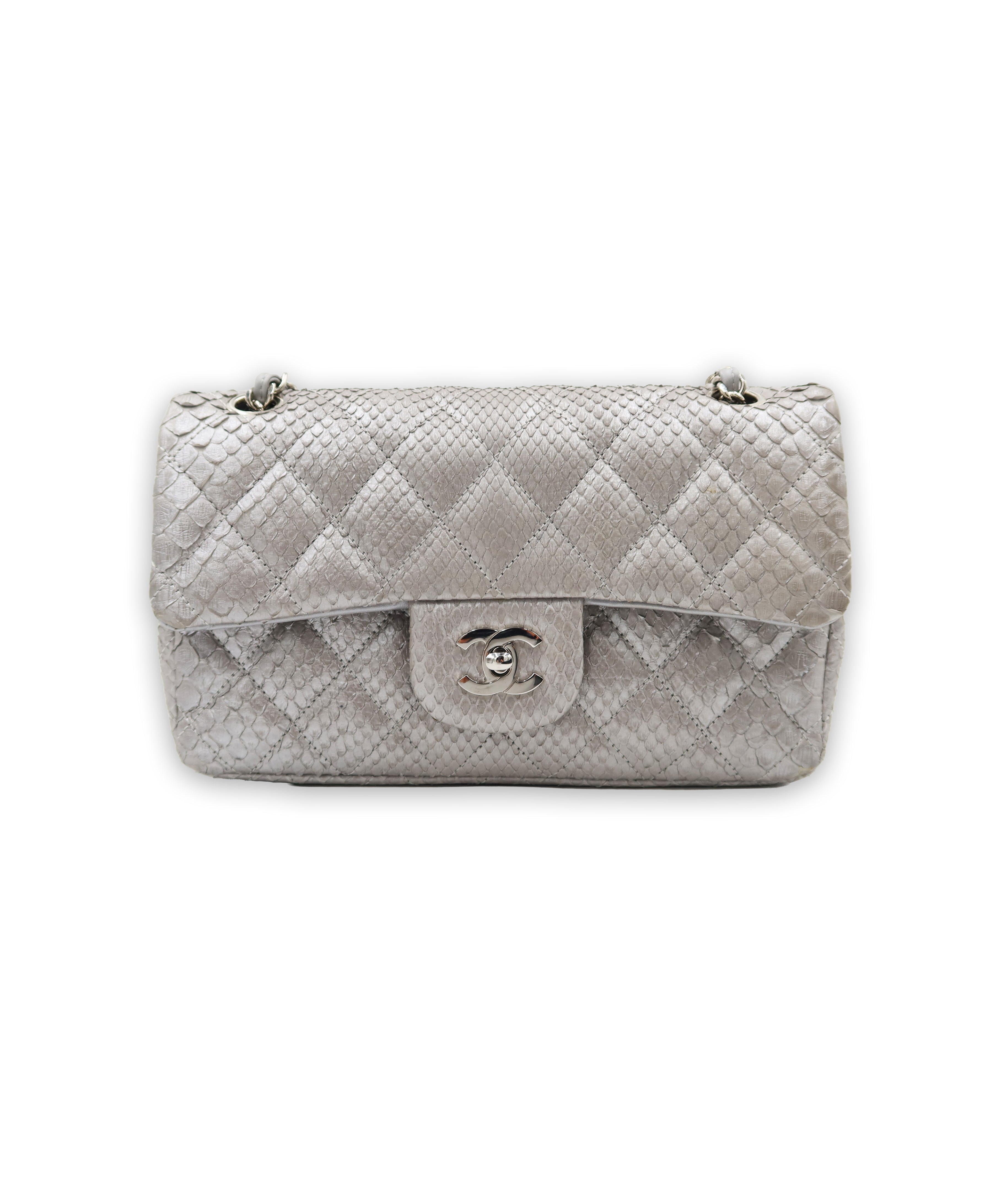 Chanel Double Flap Metallic Silver 2.55 Python Skin Leather