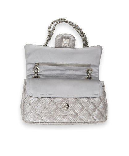 Chanel Double Flap Metallic Silver 2.55 Python Skin Leather Shoulder Bag 2008-2009
