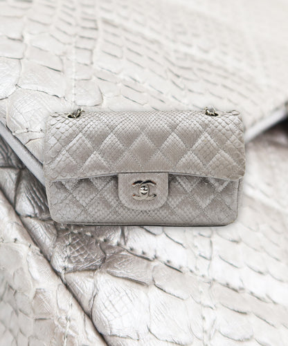 Chanel Double Flap Metallic Silver 2.55 Python Skin Leather Shoulder Bag 2008-2009