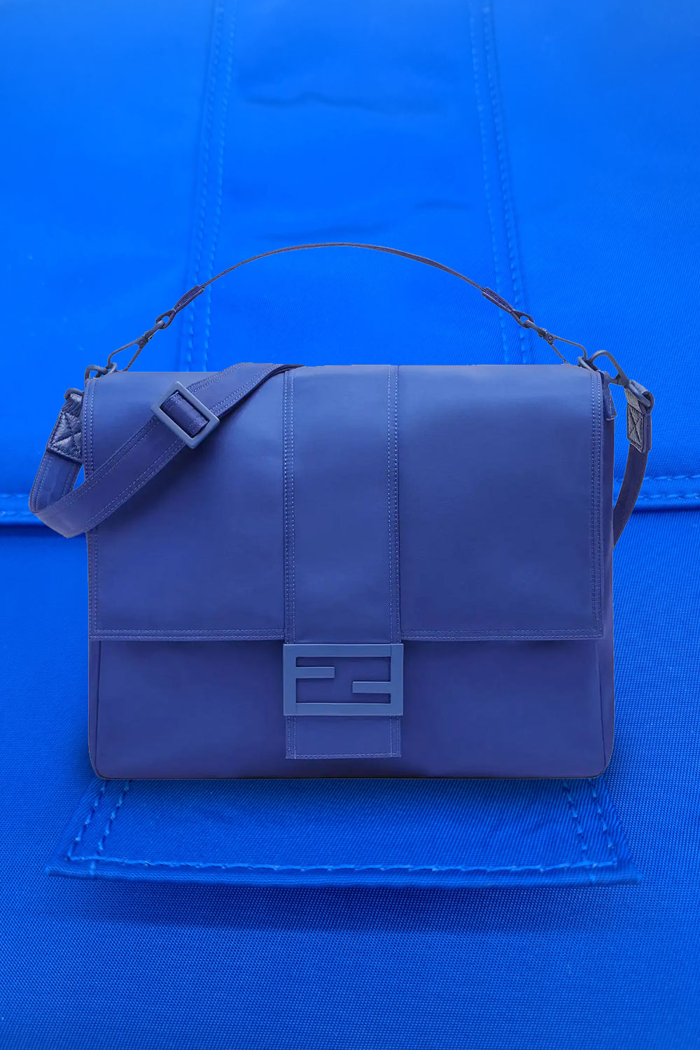 Fendi Electric Blue Nylon Baguette XL Messenger Bag