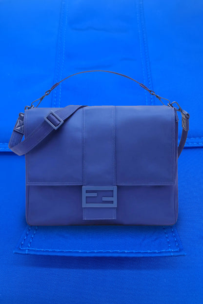 Fendi Electric Blue Nylon Baguette XL Messenger Bag