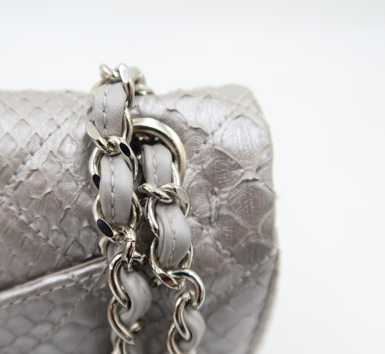 Chanel Double Flap Metallic Silver 2.55 Python Skin Leather Shoulder Bag 2008-2009