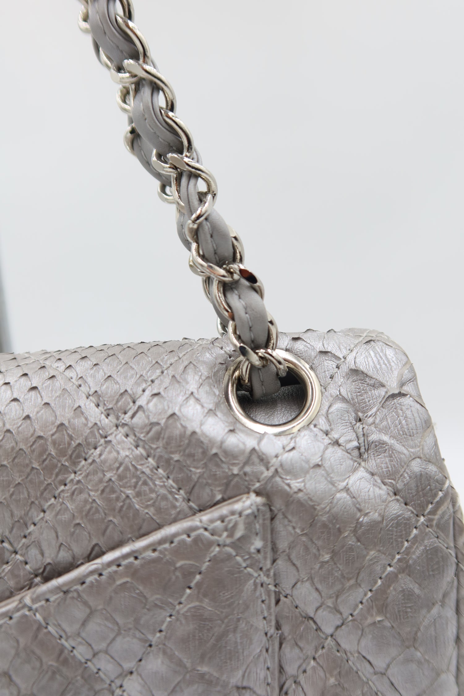 Chanel Double Flap Metallic Silver 2.55 Python Skin Leather Shoulder Bag 2008-2009