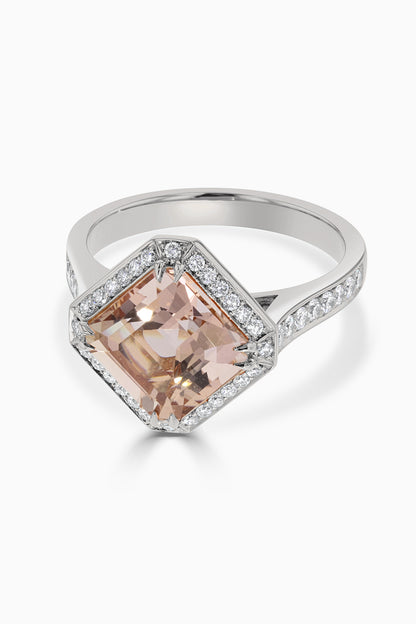 Asher Cut Morganite Halo Ring