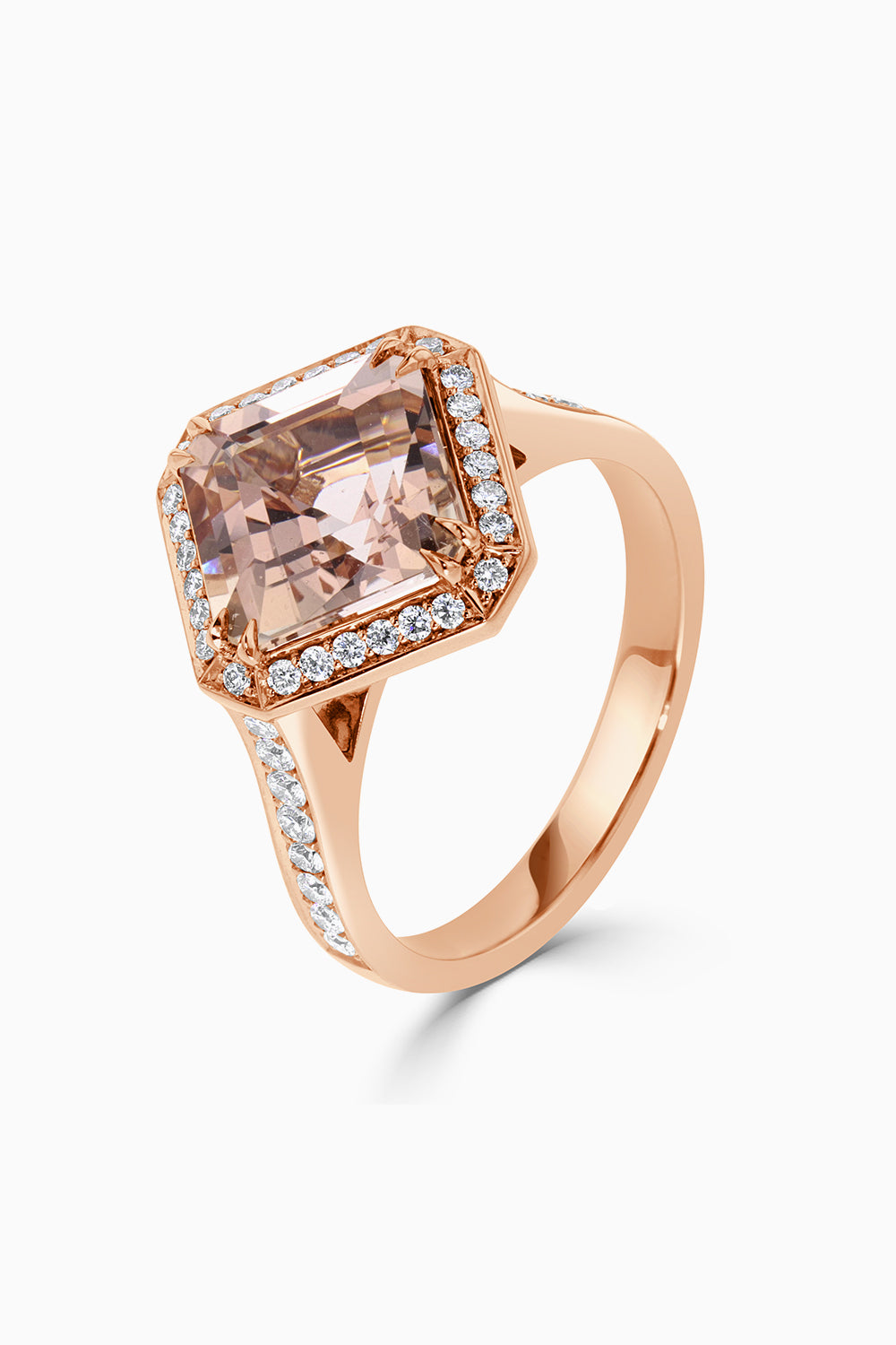 Asher Cut Morganite Halo Ring