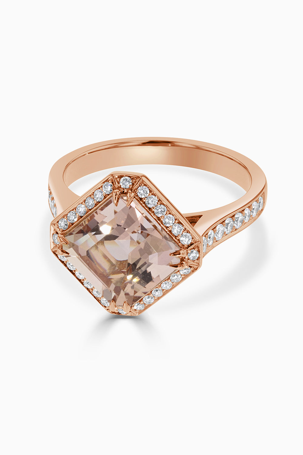 Asher Cut Morganite Halo Ring