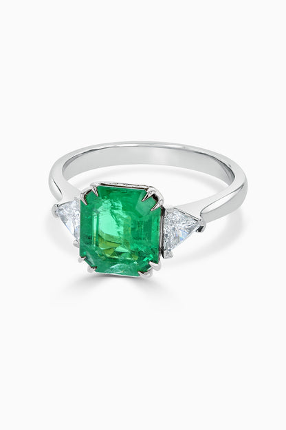 Octagon Emerald and Diamond Ring