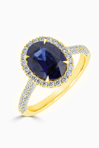 Sapphire and Diamond Halo Ring