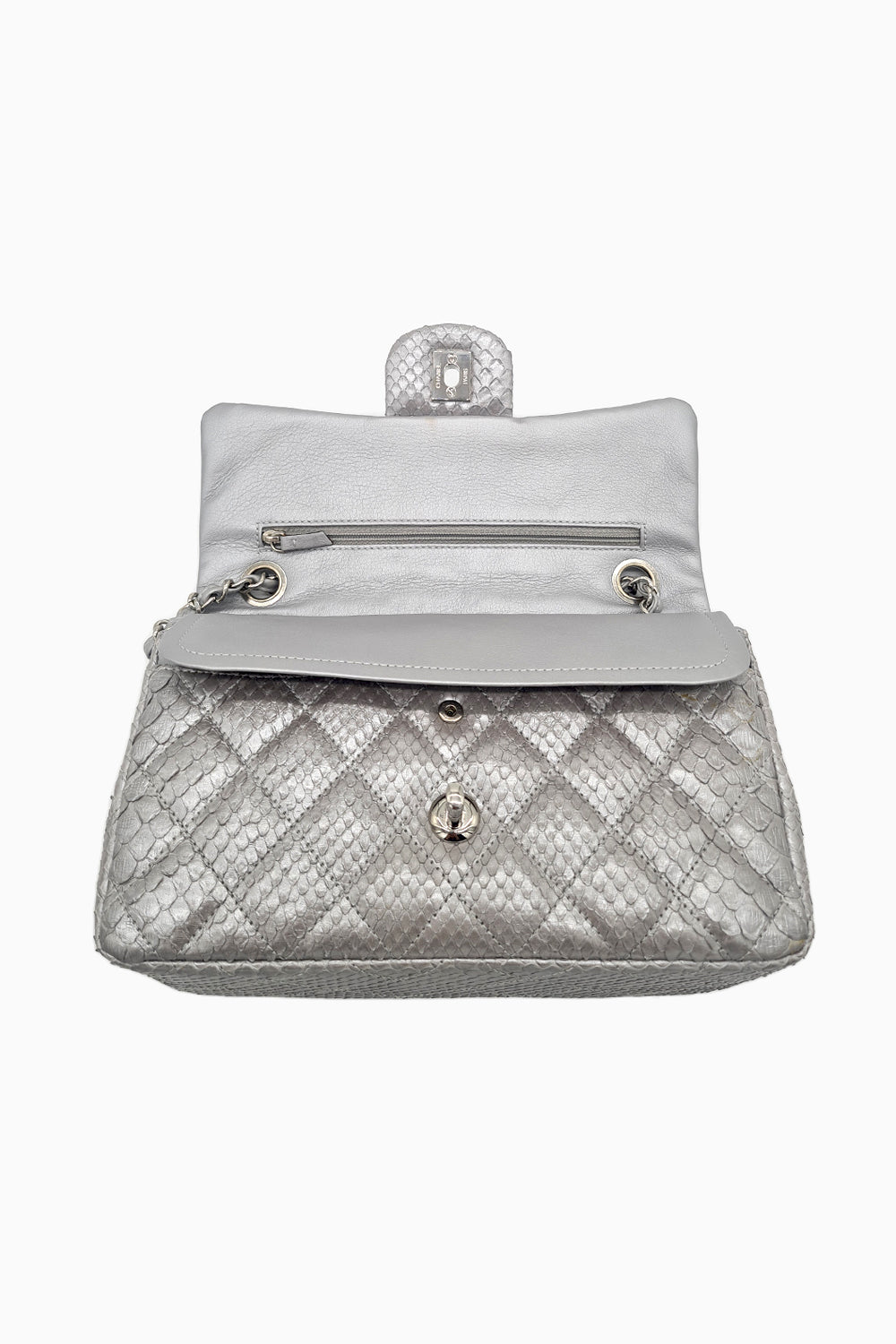 Chanel Double Flap Metallic Silver 2.55 Python Skin Leather Shoulder Bag 2008-2009