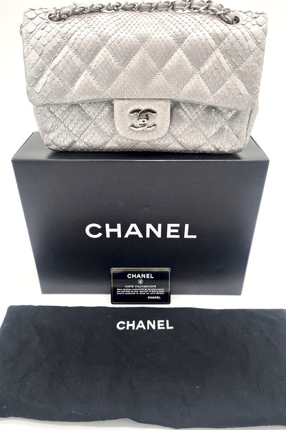 Chanel Double Flap Metallic Silver 2.55 Python Skin Leather Shoulder Bag 2008-2009